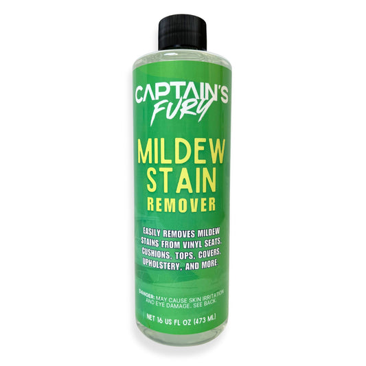 Captain's Fury Mildew Stain Remover for vinyl boat seats and more.