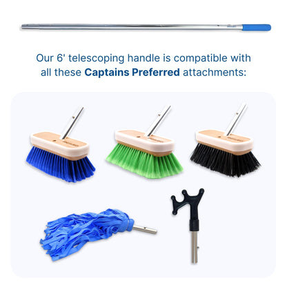 The five interchangeable boat attachments that fit on the Captains Preferred Products telescoping handle.
