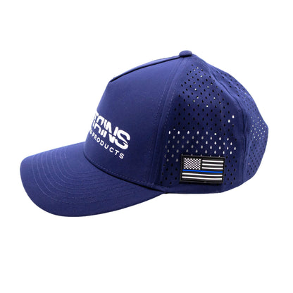 Blue Captains Preferred Products hat with American flag on side.