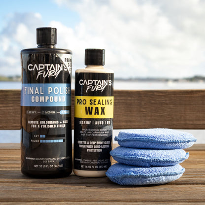 Captain's Fury Polish & Seal Kit for boat restoration.