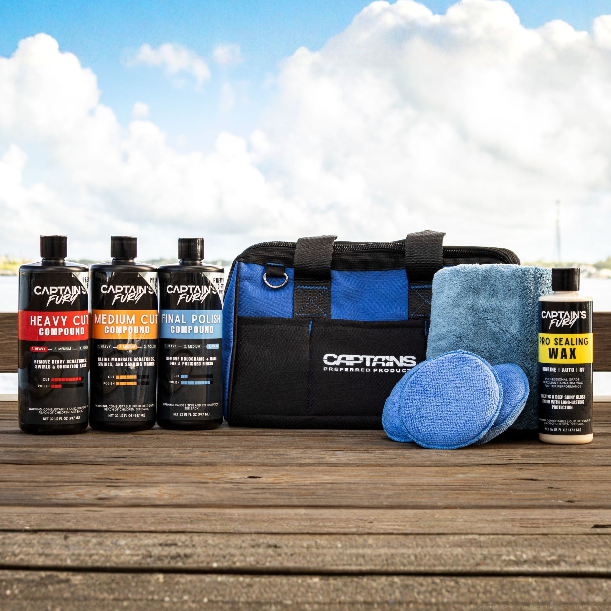 Captain's Fury Pro Restoration Kit for boat finishes.