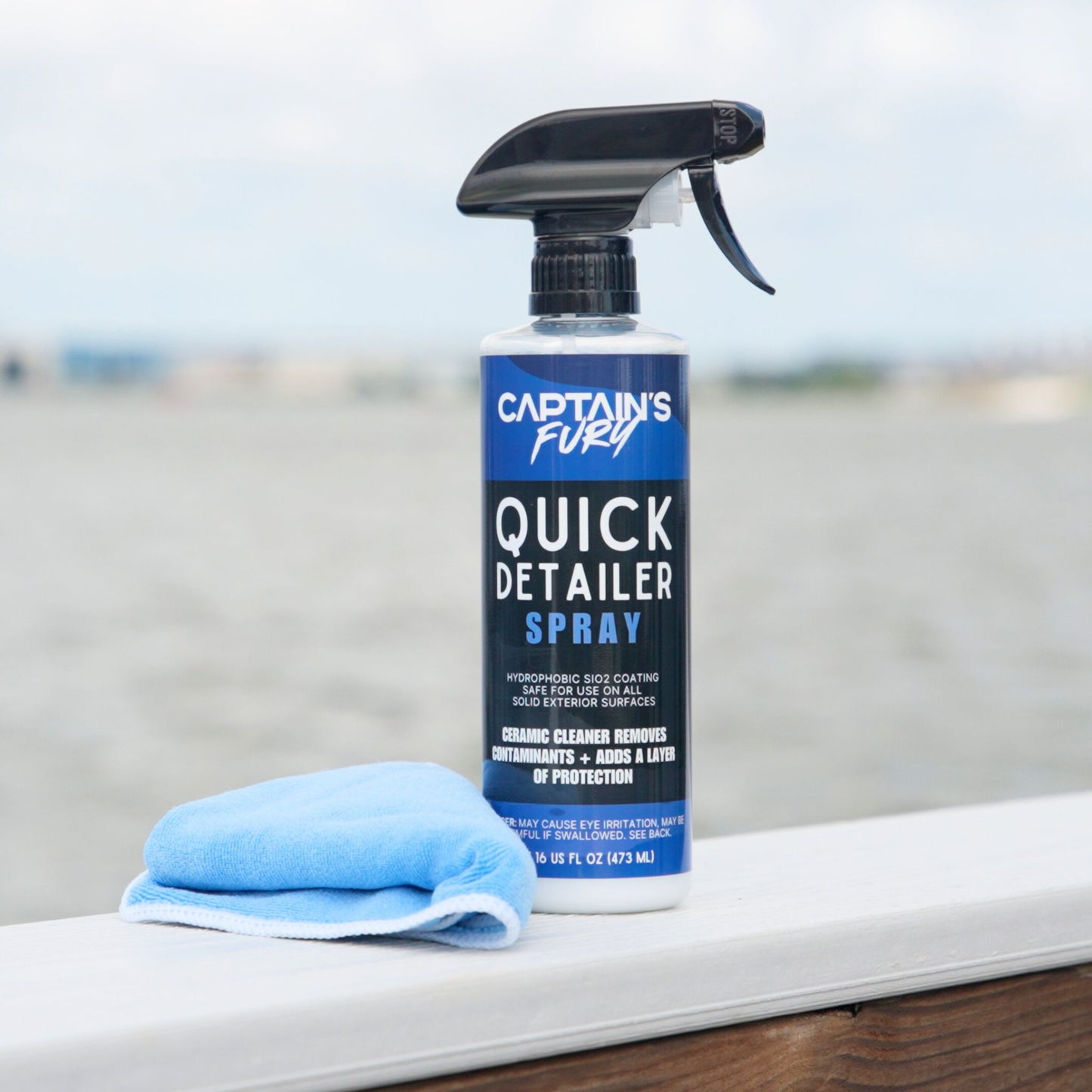 A bottle of Quick Detailer Spray for boats and marine use.