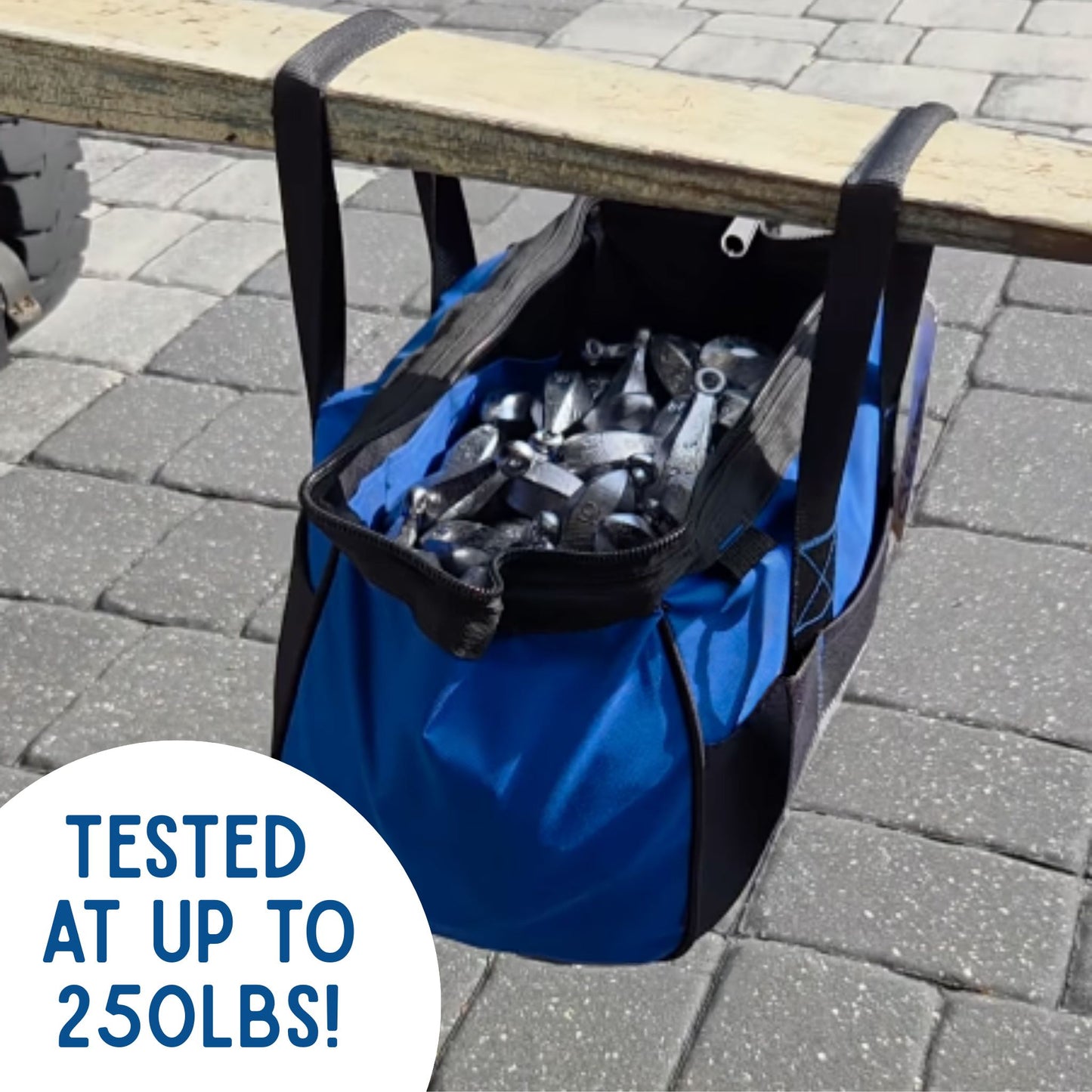 The Fishing Weight Lead Bag has been tested at over 250lbs!