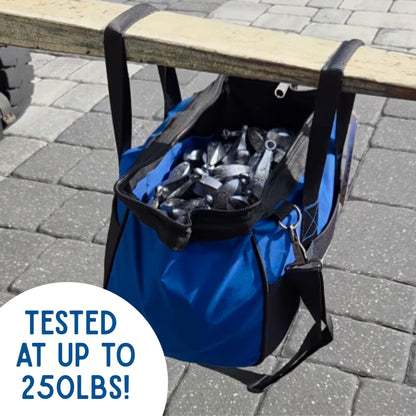 Captains Preferred Products' fishing weight lead bag loaded up full of heavy lead weights and tested at over 250 lbs.